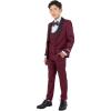 STACY ADAMS Boys’ Classic 5-Piece Tuxedo Set – Blazer, Vest, Pants, Shirt & Tie(Burgundy)