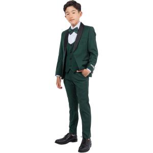 STACY ADAMS Boys’ Classic 5-Piece Tuxedo Set – Blazer, Vest, Pants, Shirt & Tie(Green)
