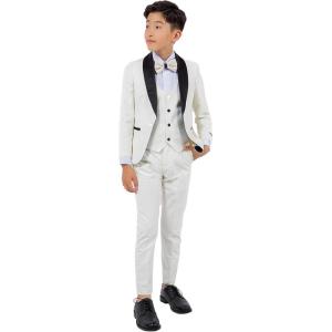 STACY ADAMS Boys’ Classic 5-Piece Tuxedo Set – Blazer, Vest, Pants, Shirt & Tie(Ivory)