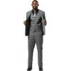 Men’s Tailored 3-Piece Plaid Suit | Windowpane Check Fabric | Single-Breasted Jacket & Vest Set(Grey)