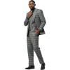 Men’s Tailored 3-Piece Plaid Suit | Windowpane Check Fabric | Single-Breasted Jacket & Vest Set(Grey)