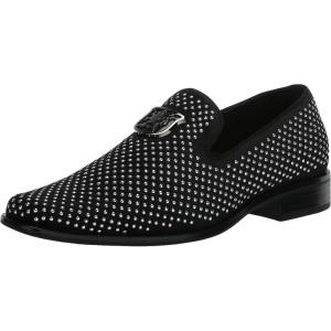 Stacy Adams Boys Swagger Studded Ornament Slip on Loafer(Black/Silver)