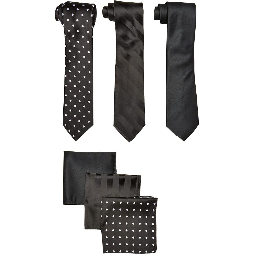 image:imageStacy Adams mens 3 Pack Satin Neckties Solid Striped Dots With Pocket SquaresBlack