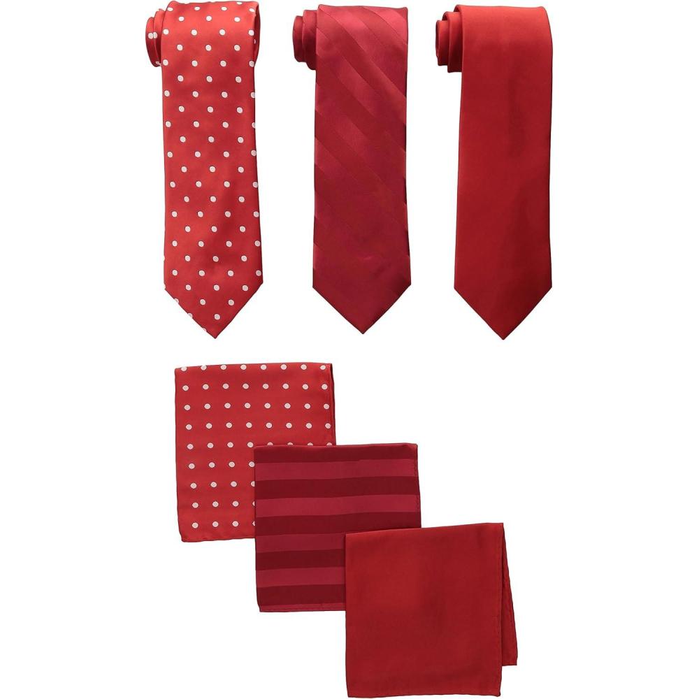 image:imageStacy Adams mens 3 Pack Satin Neckties Solid Striped Dots With Pocket SquaresRed