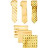 Stacy Adams mens 3 Pack Satin Neckties Solid Striped Dots With Pocket Squares(Gold)