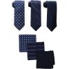 Stacy Adams mens 3 Pack Satin Neckties Solid Striped Dots With Pocket Squares(Navy)