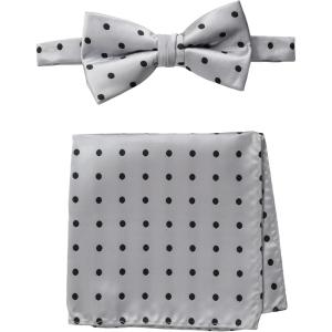 Stacy Adams Men’s Satin Dot Bow Tie Set(Silver)