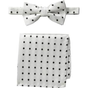 Stacy Adams Men’s Satin Dot Bow Tie Set(White/Black)