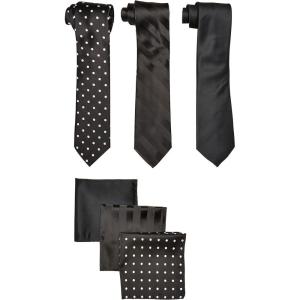 Stacy Adams mens 3 Pack Satin Neckties Solid Striped Dots With Pocket Squares(Black)