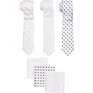 Stacy Adams mens 3 Pack Satin Neckties Solid Striped Dots With Pocket Squares(White)