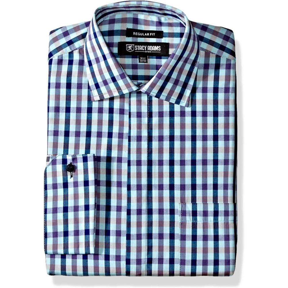 image:imageSTACY ADAMS Mens Big amp Tall Multi Color Gingham Classic Fit Dress ShirtAqua