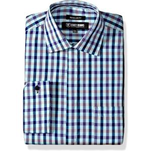STACY ADAMS Men’s Big & Tall Multi Color Gingham Classic Fit Dress Shirt(Aqua)