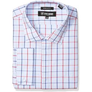 Stacy Adams Men’s Big and Tall Windowpane Classic Fit Dress Shirt(Blue)