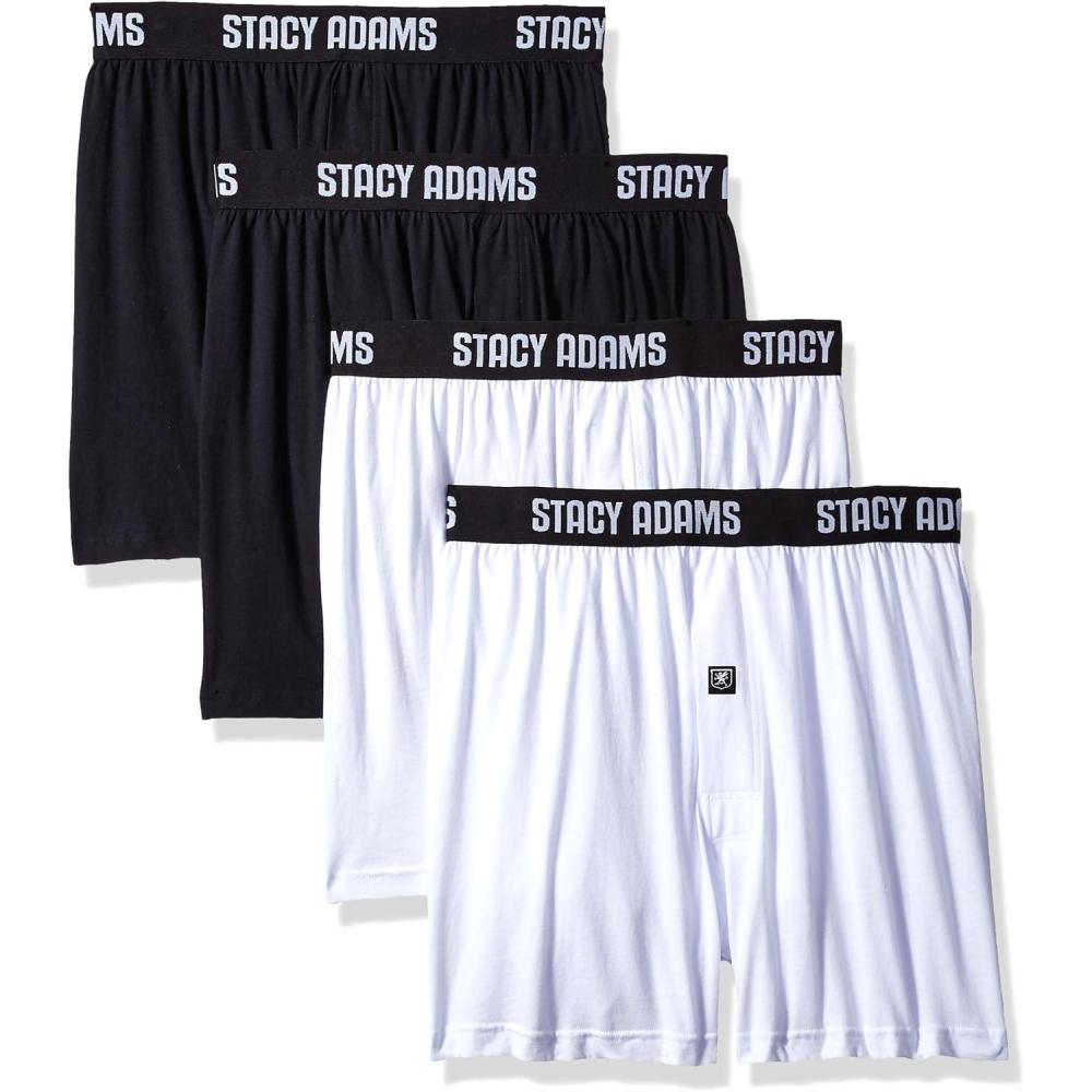 image:imageStacy Adams Mens 4pack Cotton Loose BoxerWhiteBlack