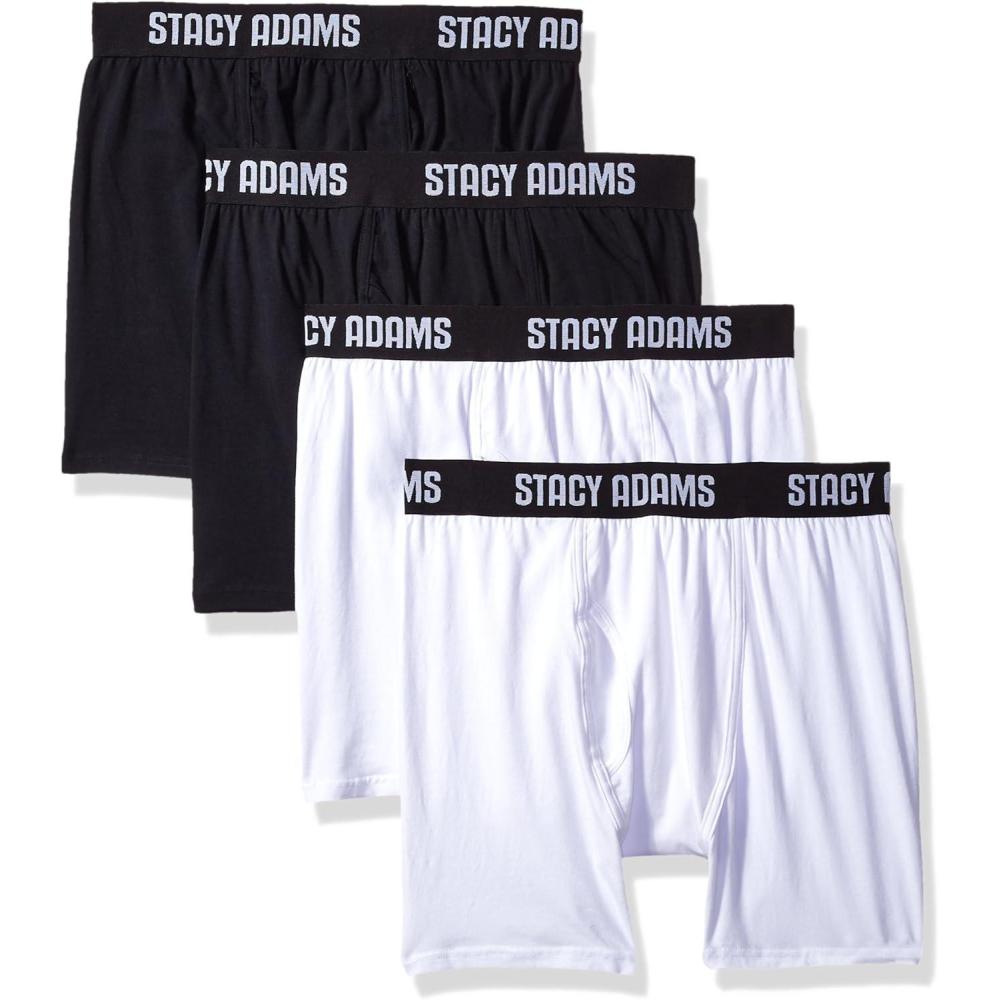 image:imageStacy Adams Mens 4pack Stretch Cotton Boxer BriefWhiteBlack