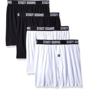 Stacy Adams Men’s 4pack Cotton Loose Boxer(White/Black)